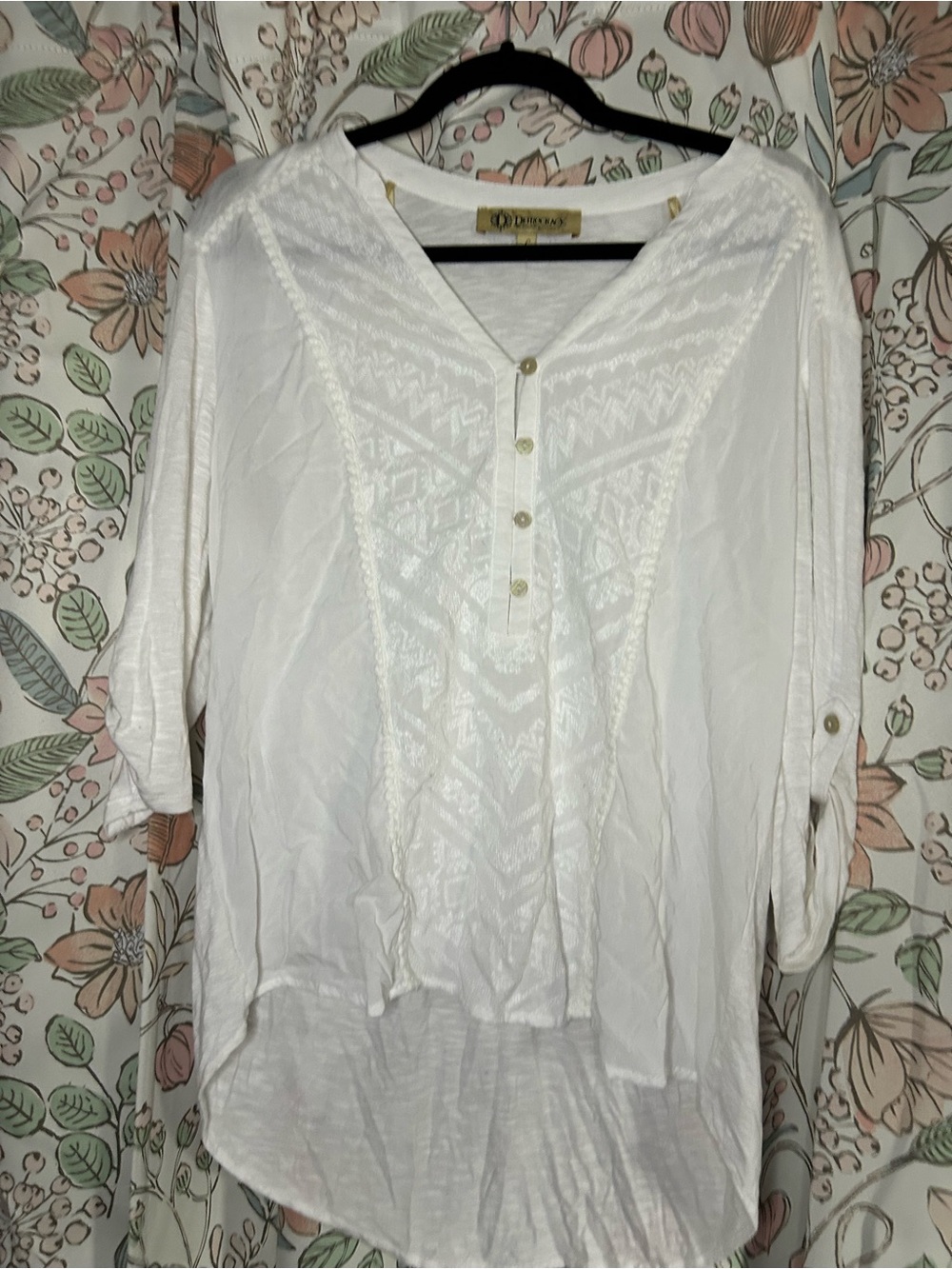 Democracy White Embroidered Henley Tunic